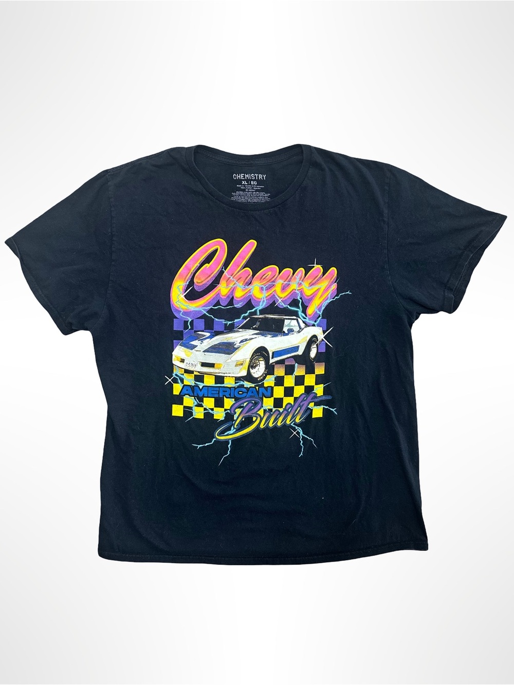 Chemistry Black Graphic 'Chevy American Built' Tee with Multicolor Print